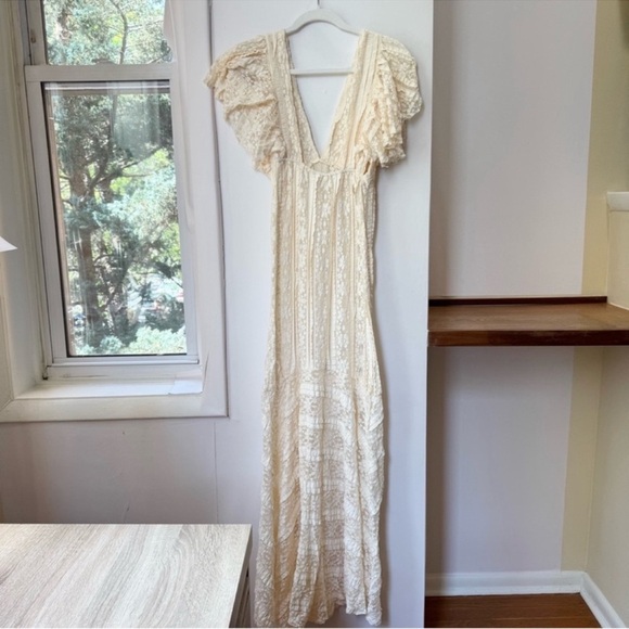 Free People Oui Oui Ruffle Lace Maxi Slip Dress Intimately Cream Ivory Medium - Picture 9 of 12